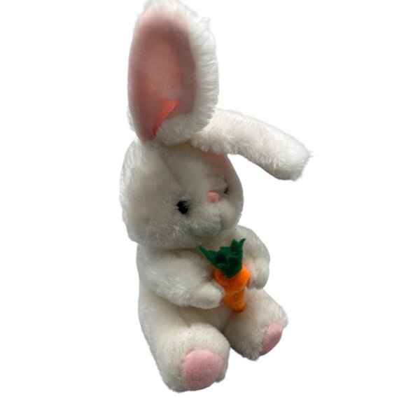 sasco White Plush Bunny Holding felt Carrot Stuffed Animal Toy pink 11" READ - Picture 1 of 4